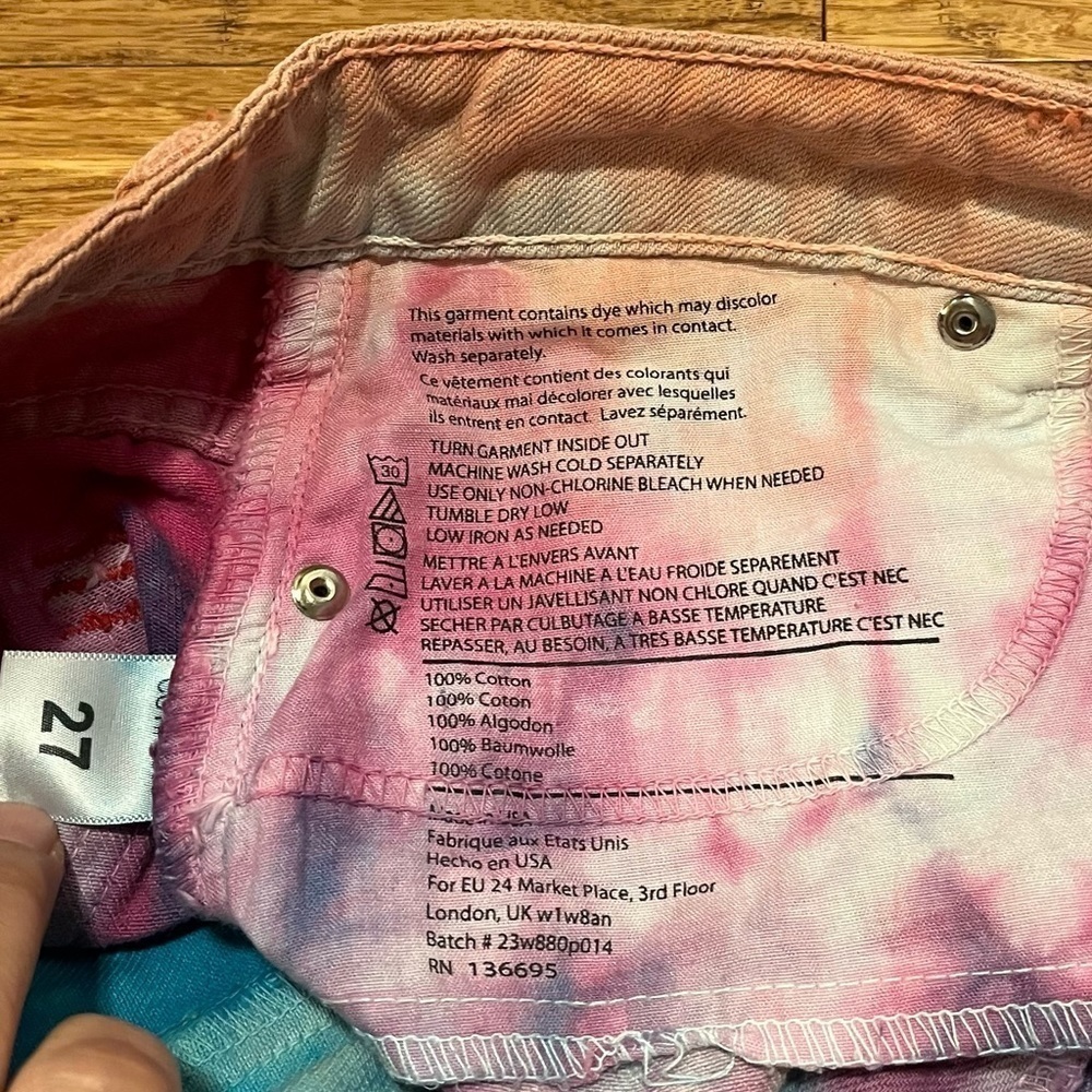 Urban Outfitters BDG tie-dye high rise cheeky distressed jean shorts. Size 27 - Picture 6 of 10